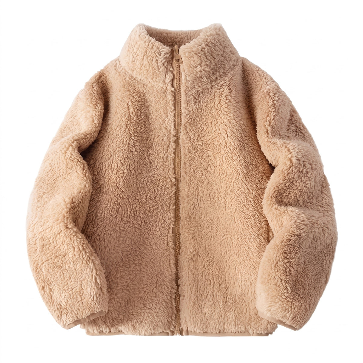Bluza polarowa dziewczęca sherpa ze stójką, beżowy