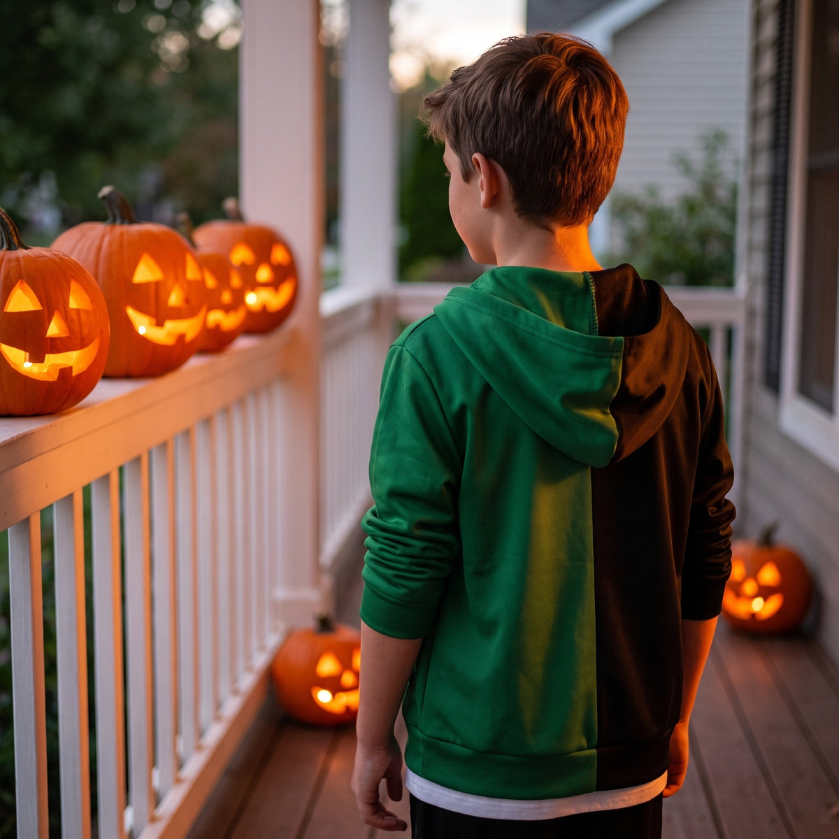Bluza rozpinana chłopięca dwukolorowa z nadrukiem buźki, lifestyle 2
