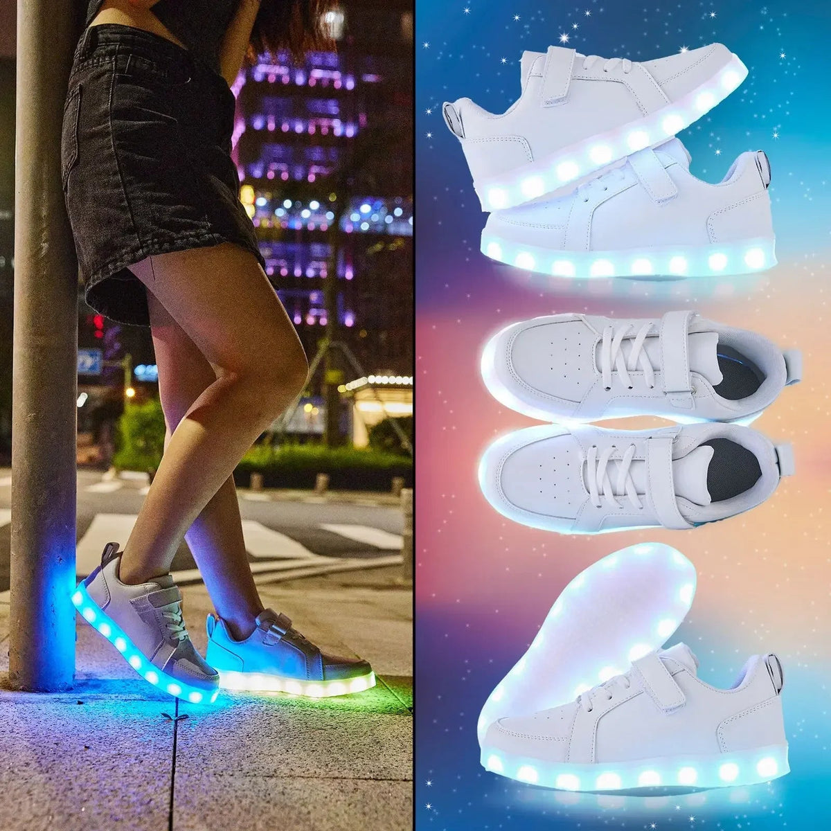 Buty świecące dla dzieci, buty białe nocą