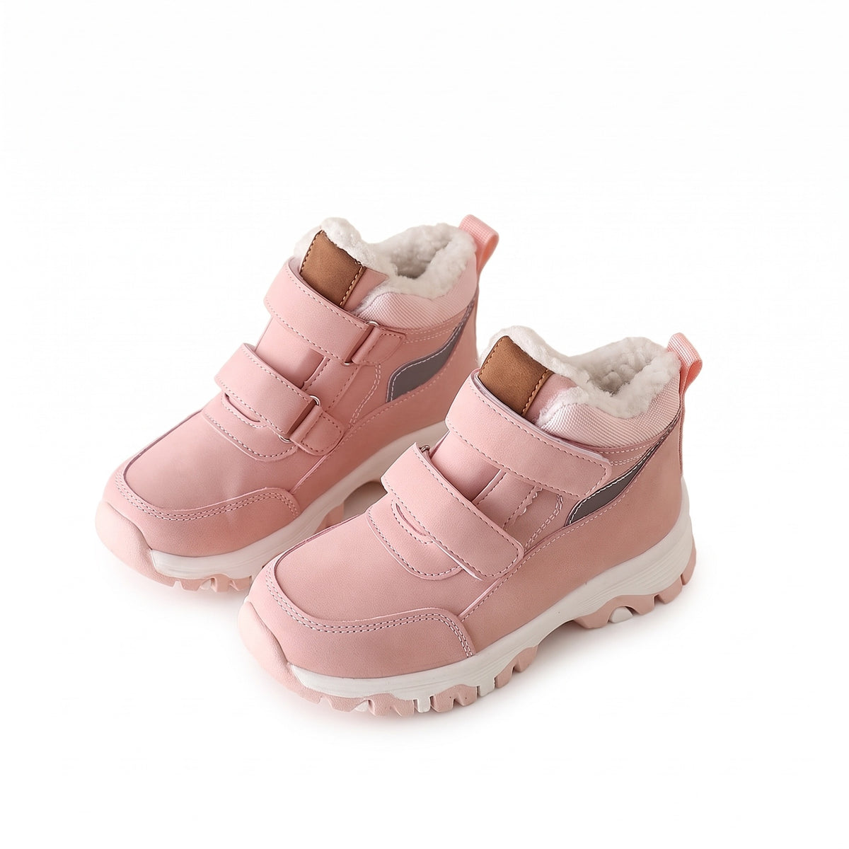 Buty zimowe dziecięce na rzepy z futerkiem, różowy