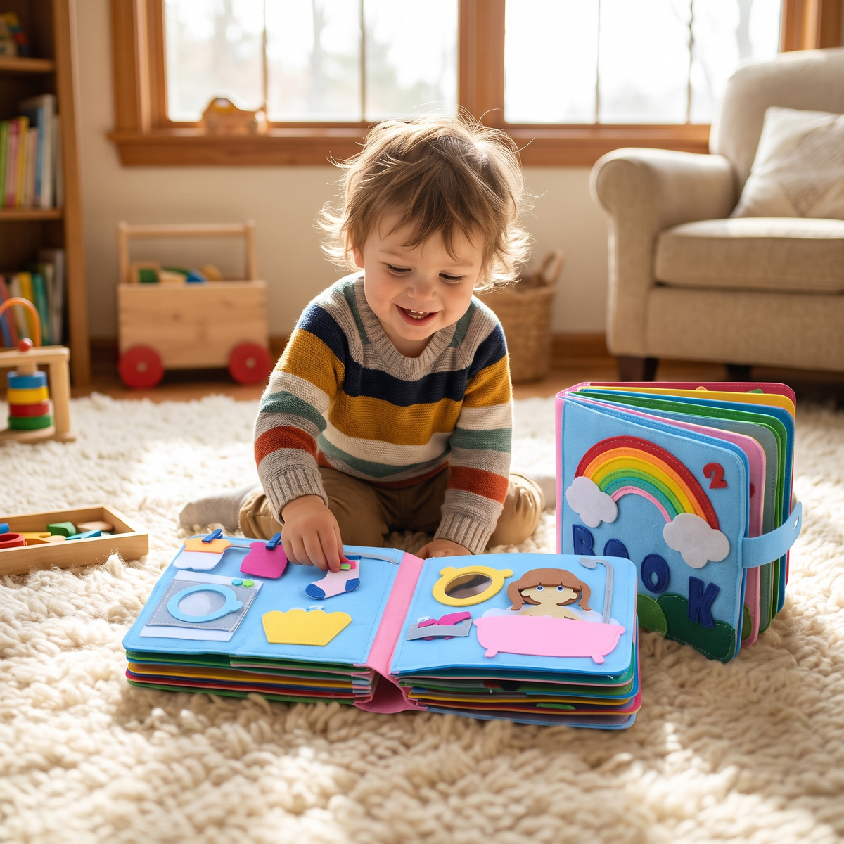 Filcowa książeczka Montessori z historyjkami – edukacyjna zabawka dla dzieci – widok produktu 2 | Kidartsy