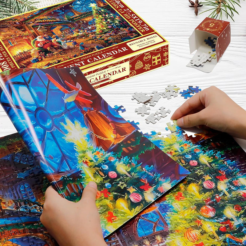 Kalendarz adwentowy z puzzlami, układanie puzzli