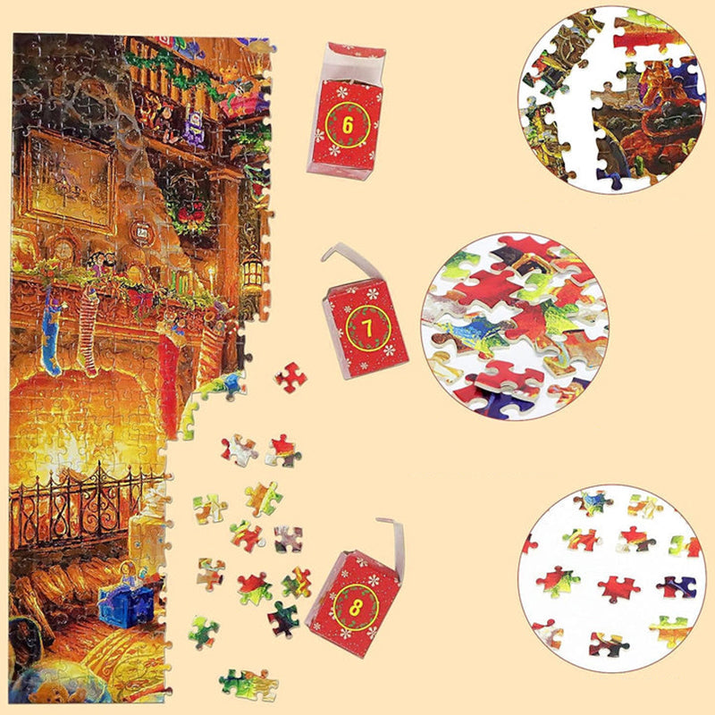 Kalendarz adwentowy z puzzlami, elementy z bliska