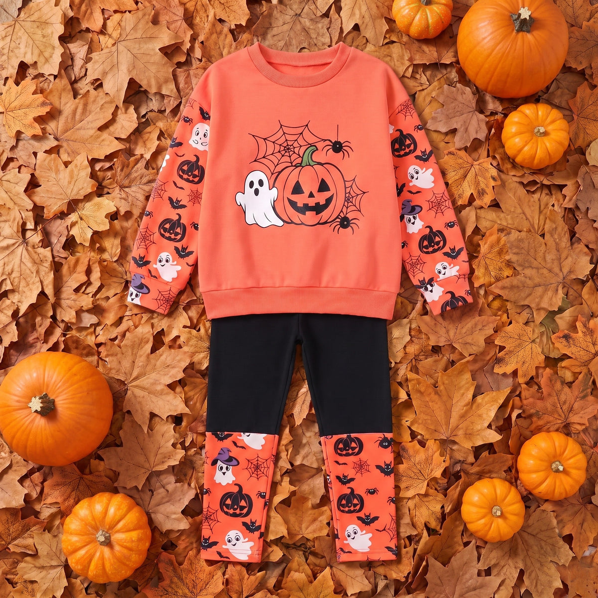 Komplet dziewczęcy na Halloween z duszkami, bluza i legginsy, set inhoud