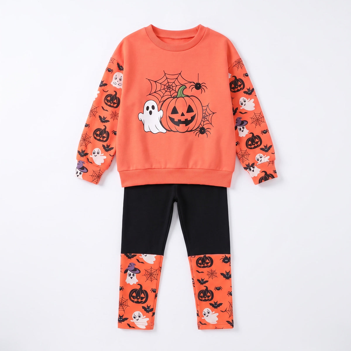 Komplet dziewczęcy na Halloween z duszkami, bluza i legginsy, pomarańczowy