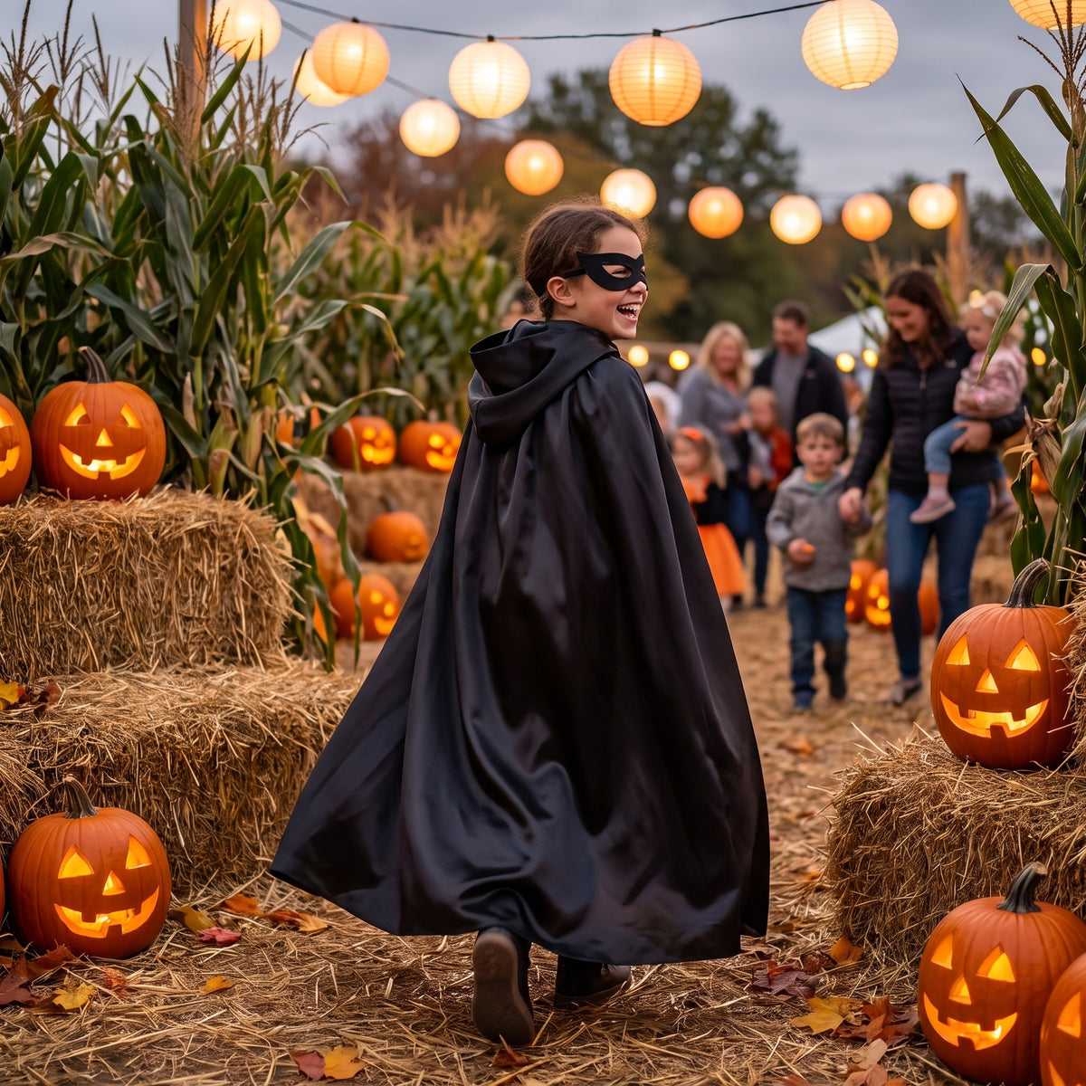 Peleryna z kapturem i maska na oczy na Halloween, lifestyle