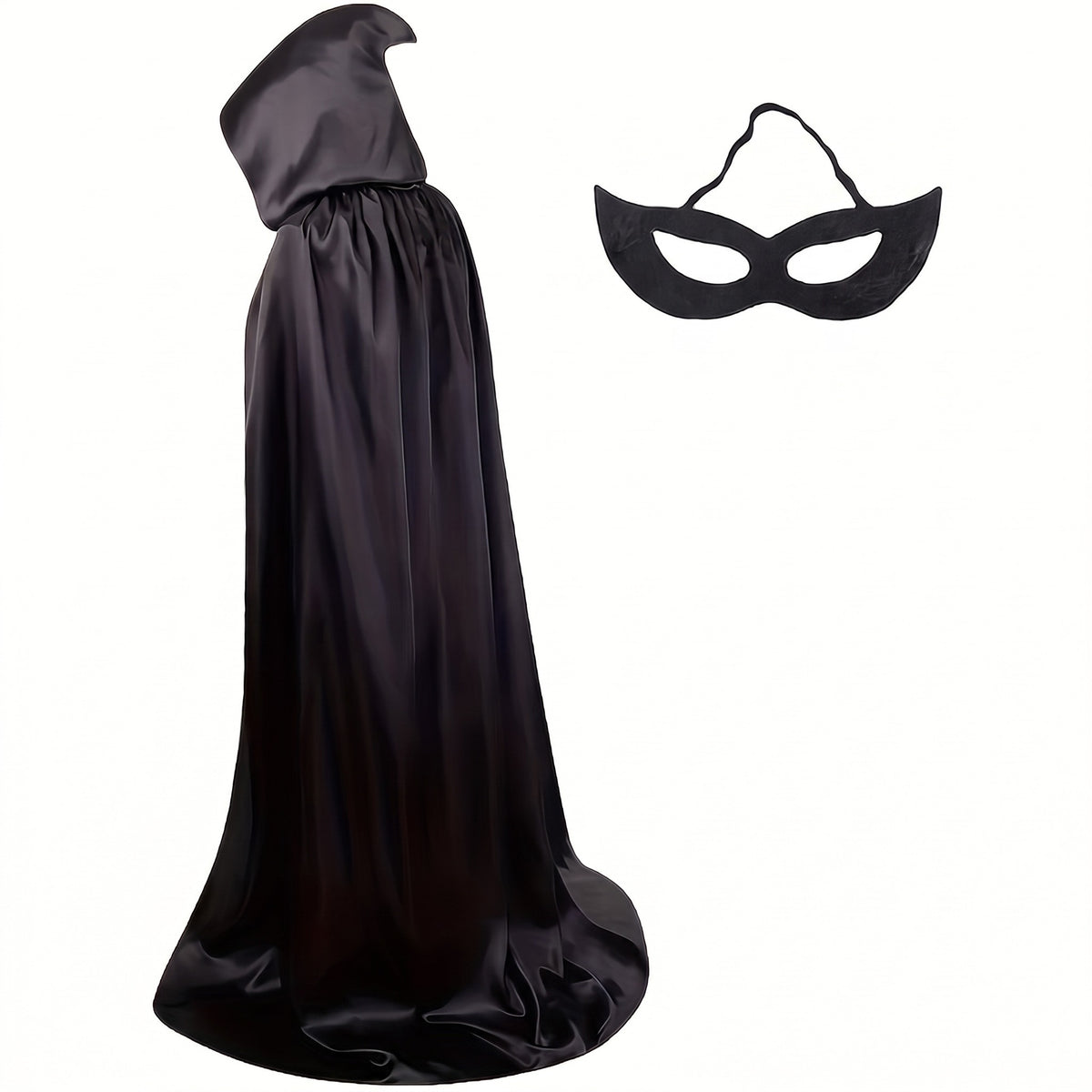 Peleryna z kapturem i maska na oczy na Halloween, czarny
