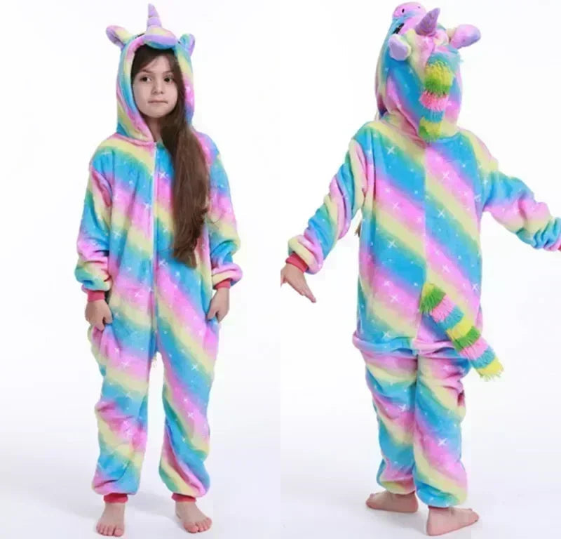 Piżama kigurumi z kapturem, jednorożec tęczowy