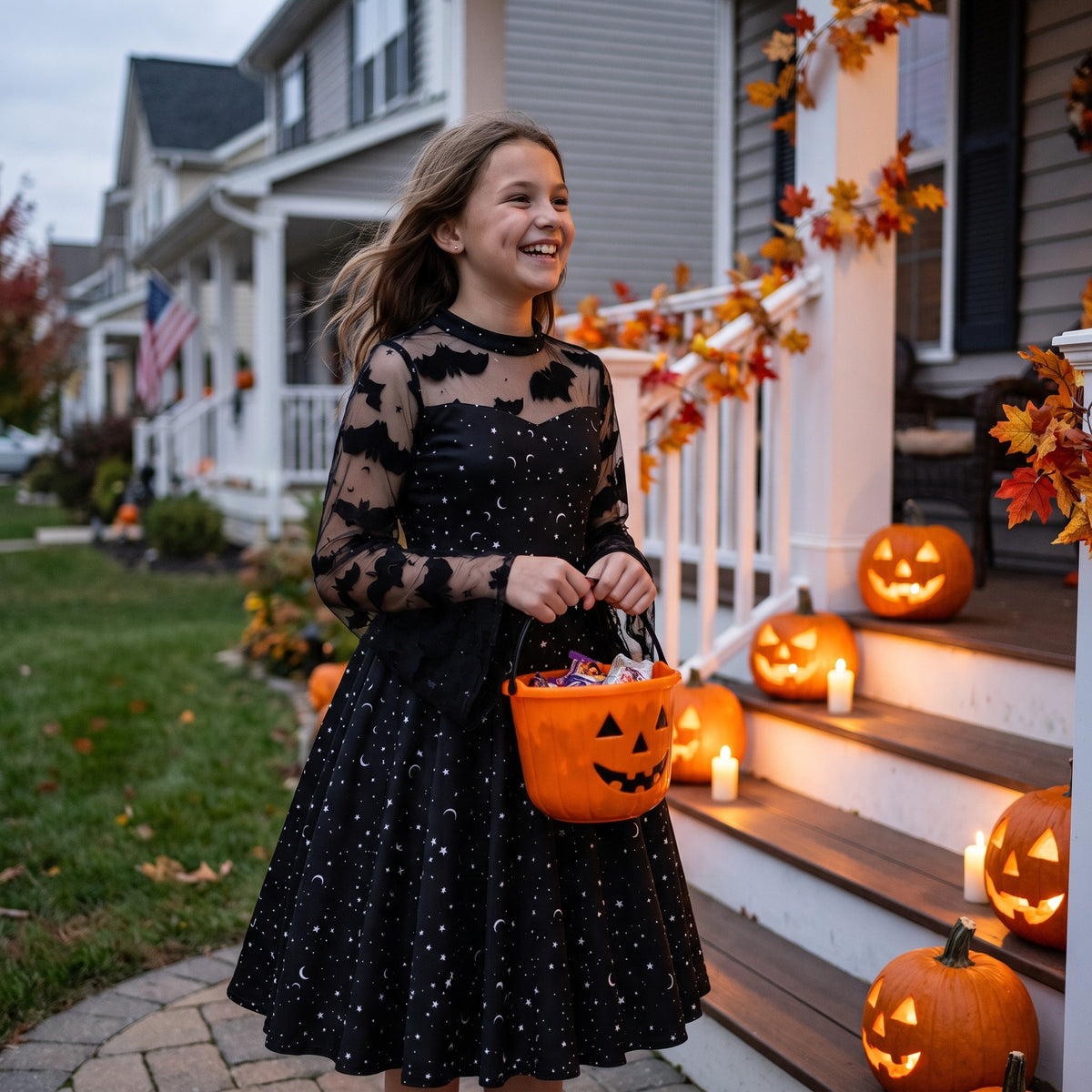 Sukienka dziewczęca na Halloween w nietoperze i gwiazdki, lifestyle