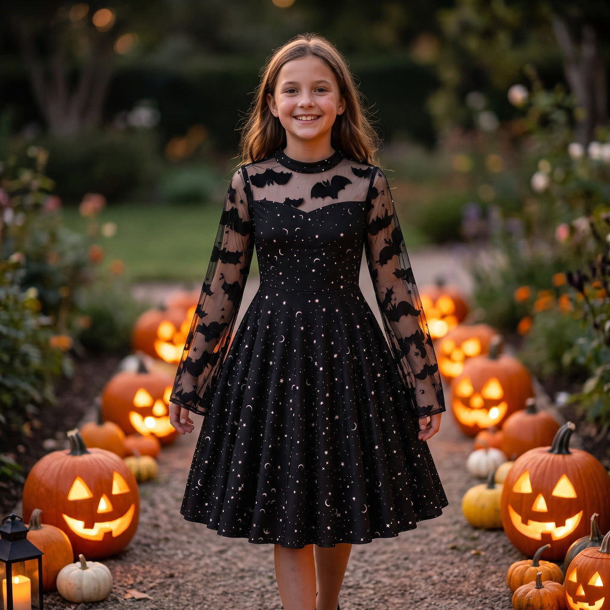 Sukienka dziewczęca na Halloween w nietoperze i gwiazdki, lifestyle 2
