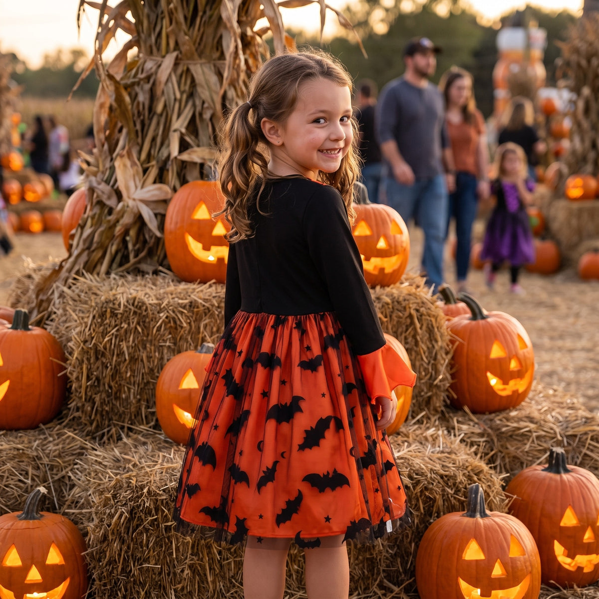 Sukienka na Halloween dla dziewczynki z tiulem w nietoperze, lifestyle