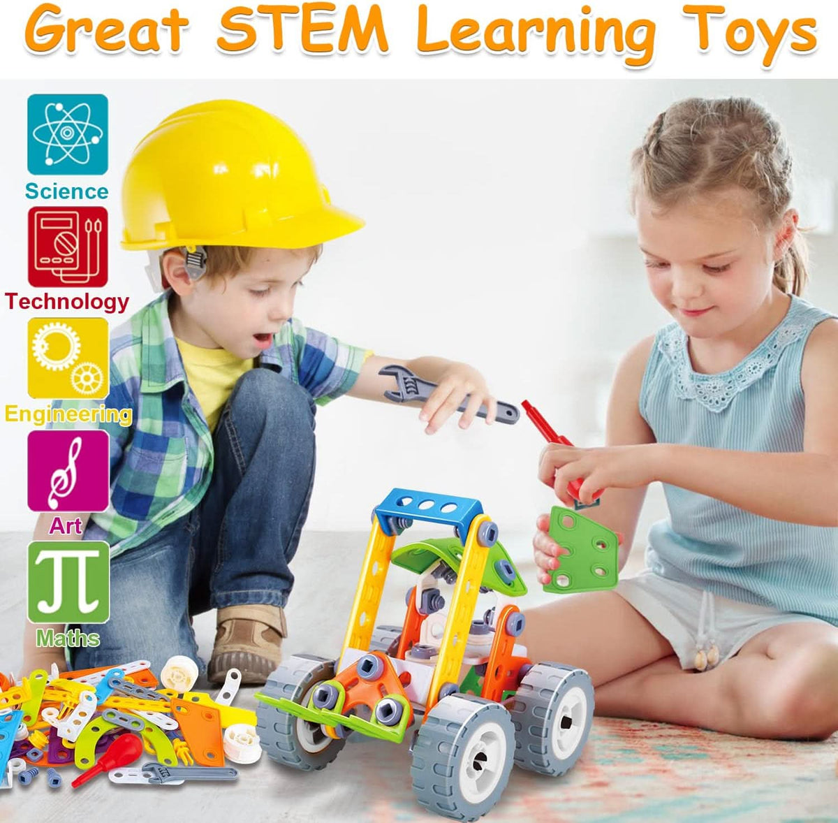 Zestaw konstrukcyjny STEM 10w1, dzieci budują modele