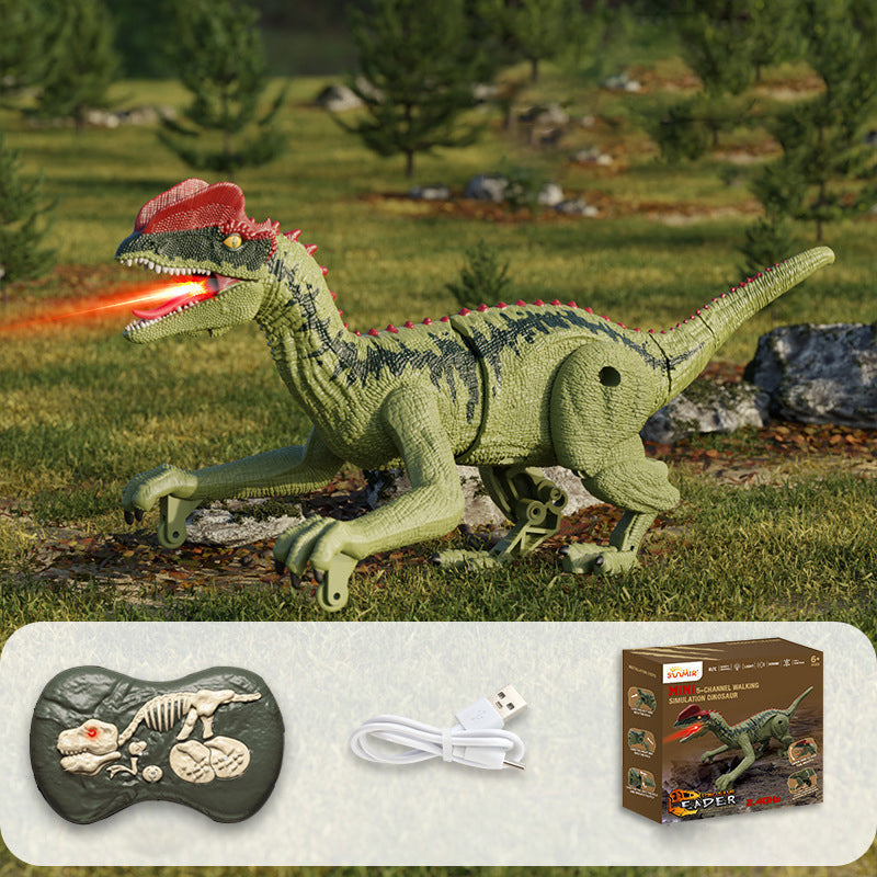 Dinozaur zdalnie sterowany z funkcją mgiełki, welociraptor brązowy z zestawem