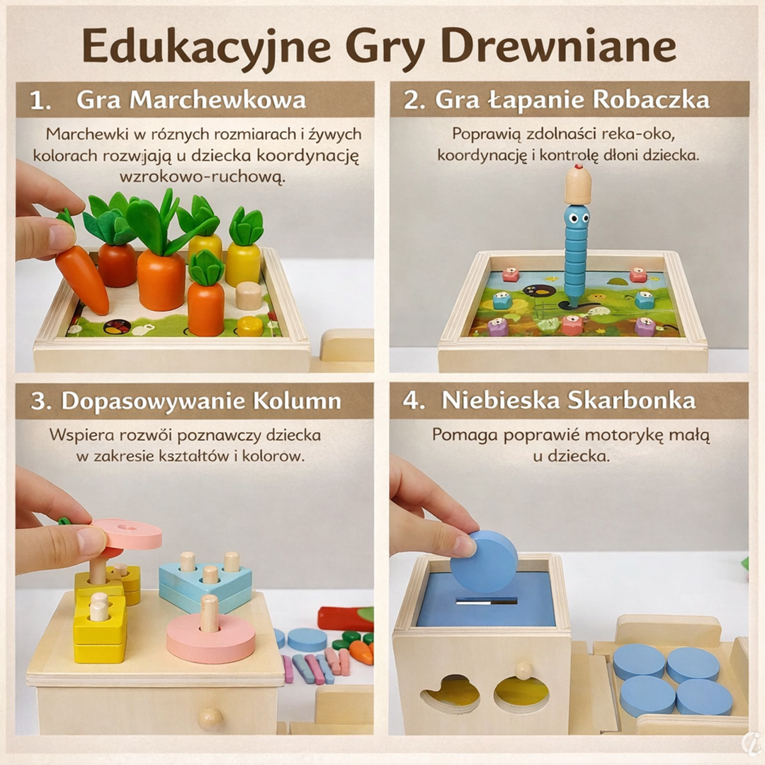 Drewniana kostka edukacyjna 8w1 – zabawka dla niemowląt i przedszkolaków – widok produktu 3 | Kidartsy