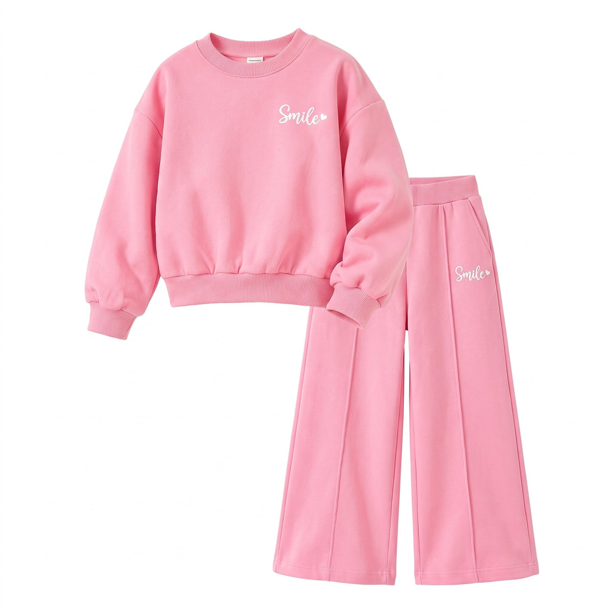 Komplet dziewczęcy bluza i szerokie spodnie Smile, różowy