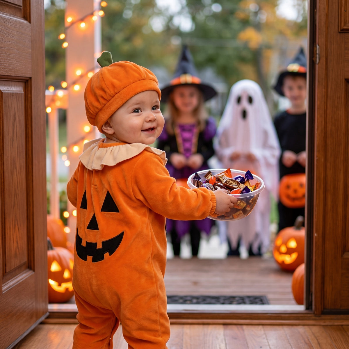 Pajacyk niemowlęcy na Halloween z czapką dynią, lifestyle 2