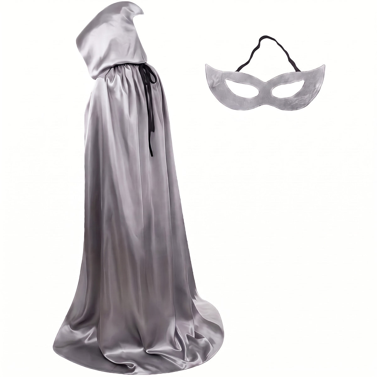Peleryna z kapturem i maska na oczy na Halloween, srebrny